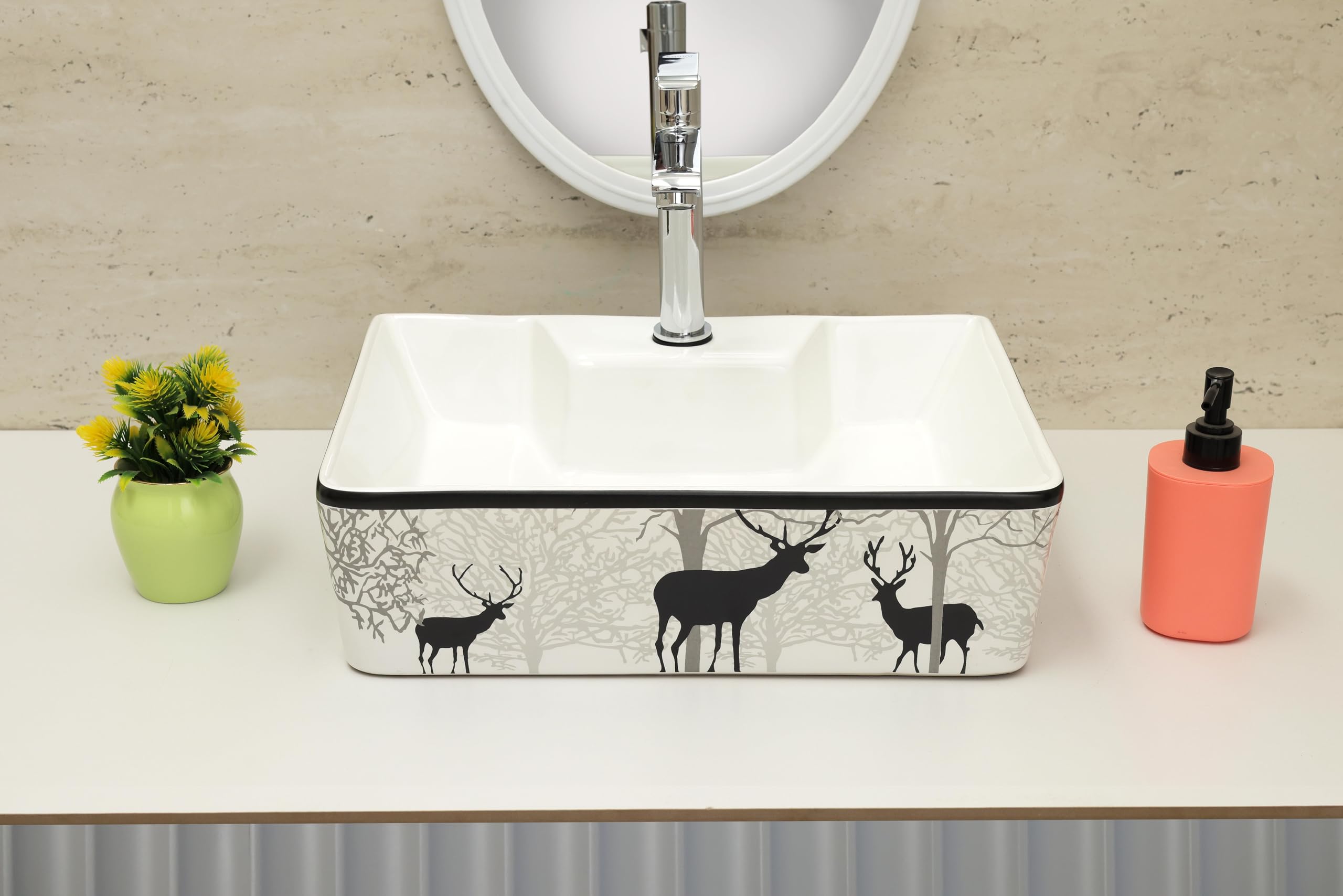 ALMIGHTY ART Ceramic Wash Basin for Bathroom/Rectangle Wall Mount